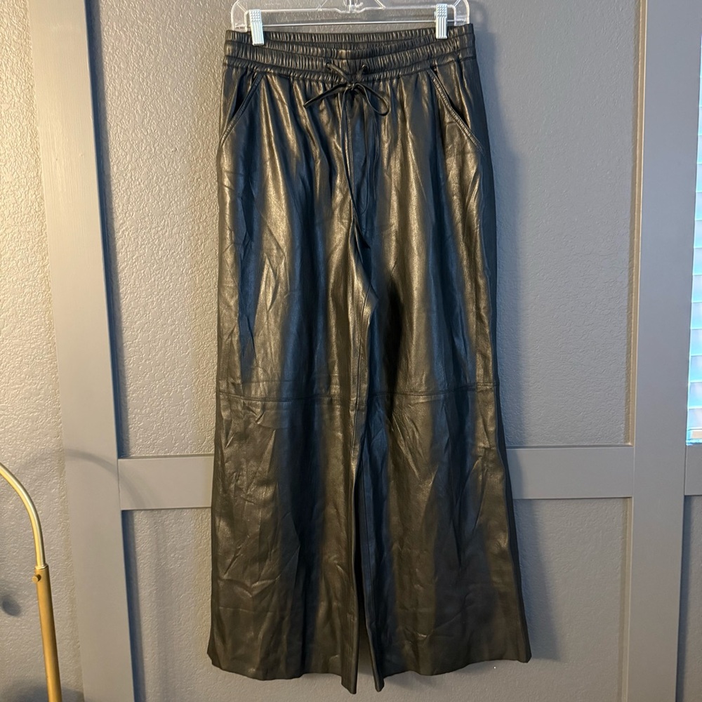 GOOD AMERICAN • Black Faux Leather wide leg pants - size 3 large - Picture 5 of 10